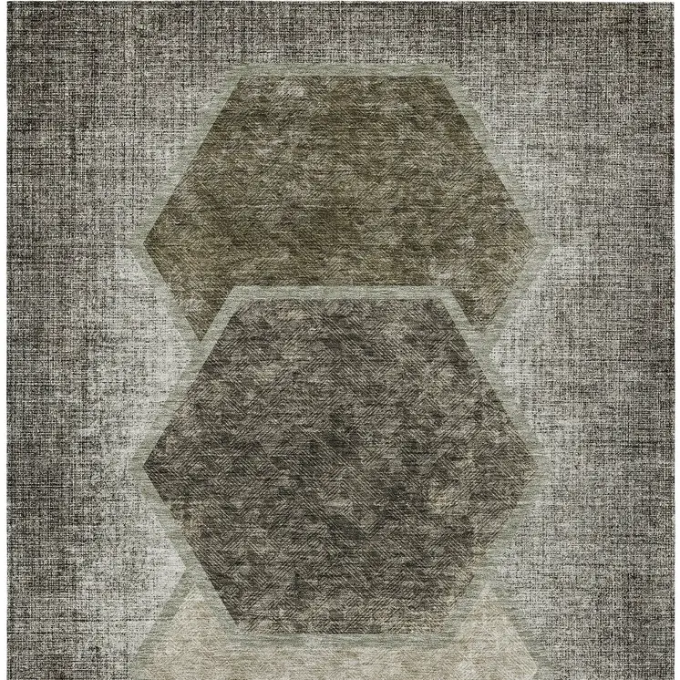 5' X 8' Taupe Beige And Chocolate Geometric Washable Indoor Outdoor Area Rug