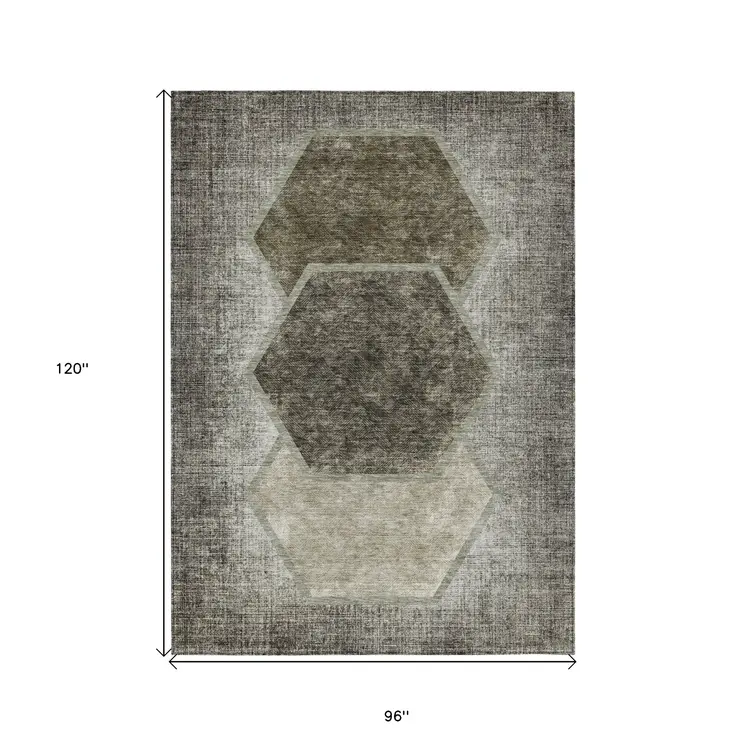 8' X 10' Taupe Beige And Chocolate Geometric Washable Indoor Outdoor Area Rug