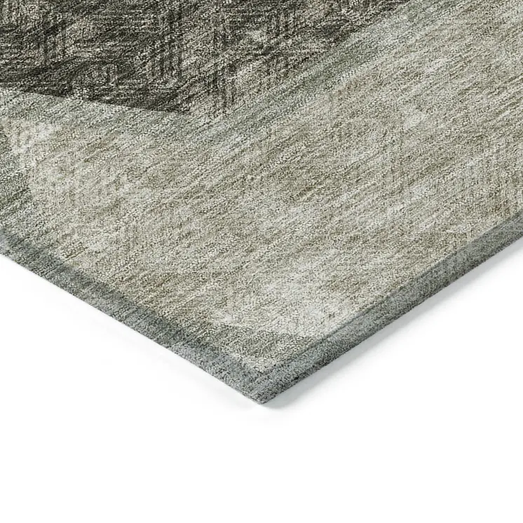 10' X 14' Taupe Beige And Chocolate Geometric Washable Indoor Outdoor Area Rug