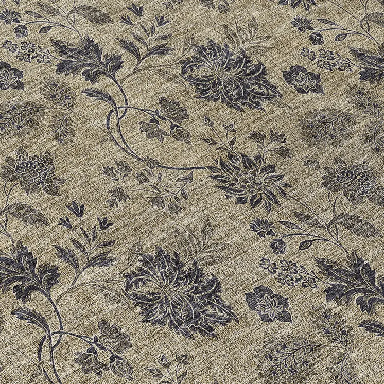 8' Brown Beige And Chocolate Round Floral Washable Indoor Outdoor Area Rug