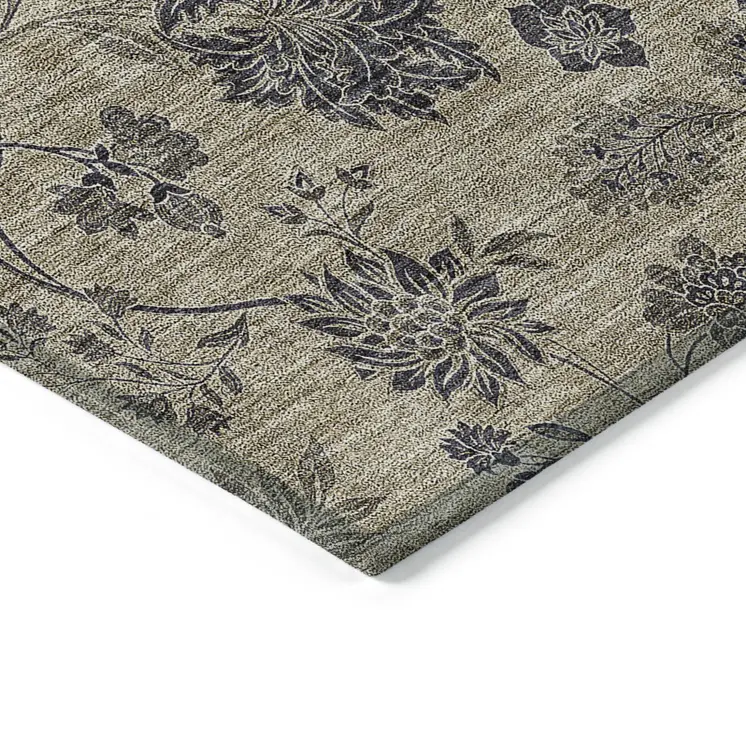 8' X 10' Brown Beige And Chocolate Floral Washable Indoor Outdoor Area Rug