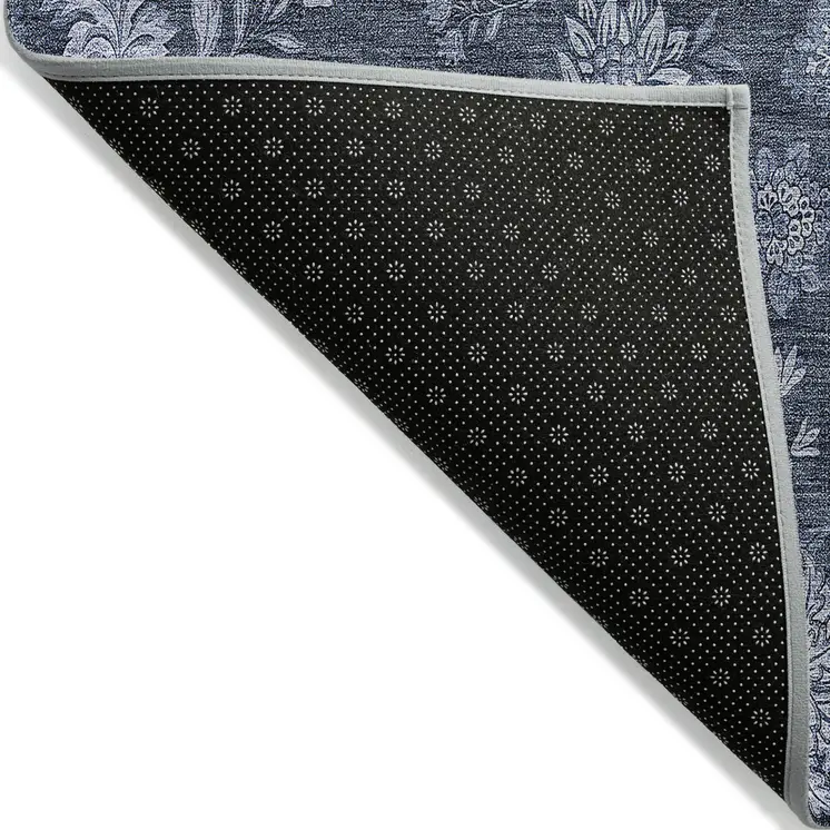 3' X 5' Denim Blue And Navy Blue Floral Washable Indoor Outdoor Area Rug