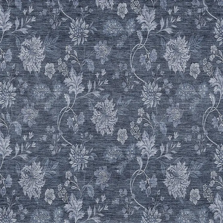 3' X 5' Denim Blue And Navy Blue Floral Washable Indoor Outdoor Area Rug
