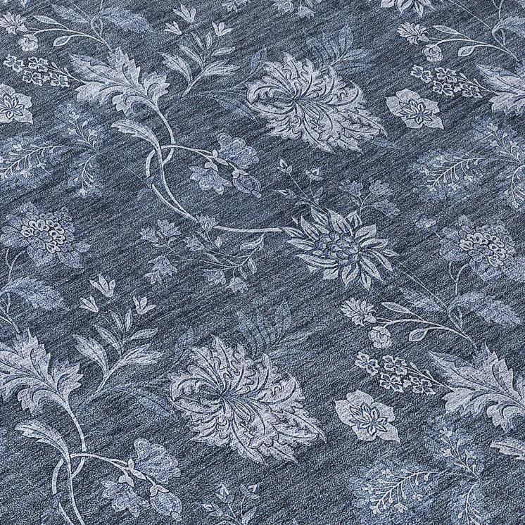 8' Denim Blue And Navy Blue Round Floral Washable Indoor Outdoor Area Rug