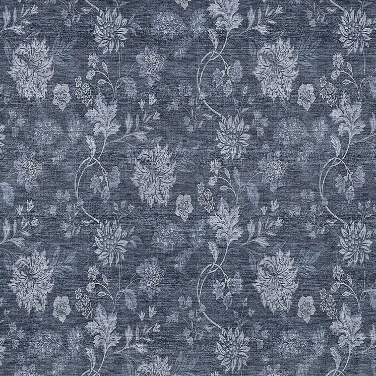 10' X 14' Denim Blue And Navy Blue Floral Washable Indoor Outdoor Area Rug
