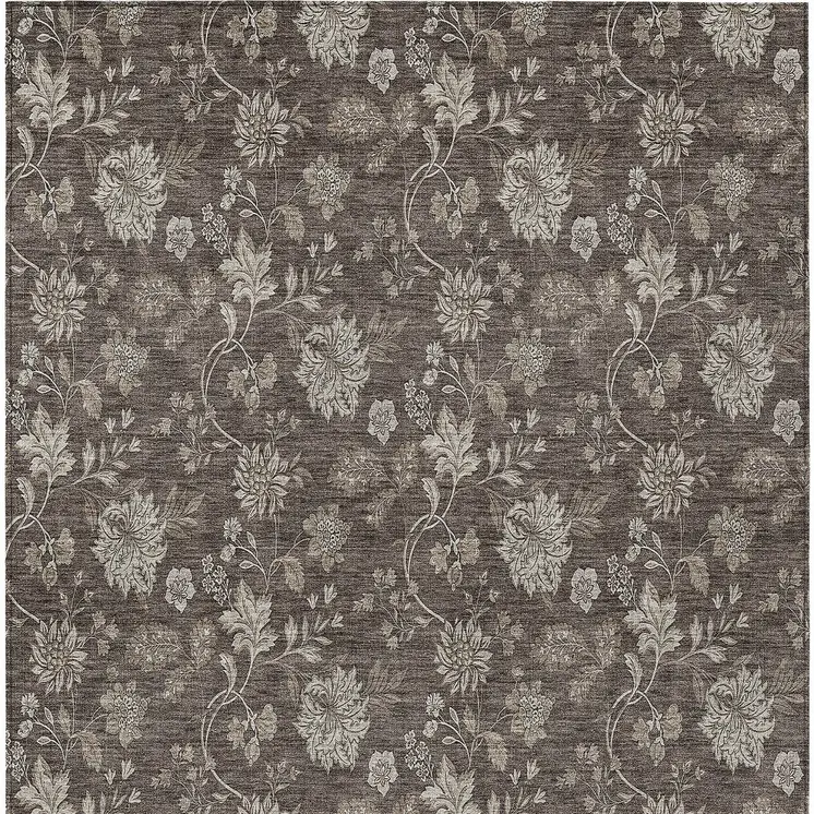 5' X 8' Chocolate Beige And Taupe Floral Washable Indoor Outdoor Area Rug