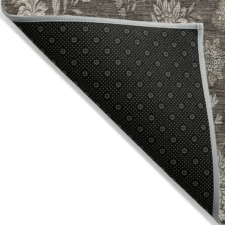 5' X 8' Chocolate Beige And Taupe Floral Washable Indoor Outdoor Area Rug