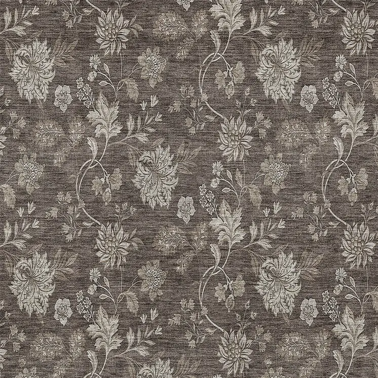 5' X 8' Chocolate Beige And Taupe Floral Washable Indoor Outdoor Area Rug