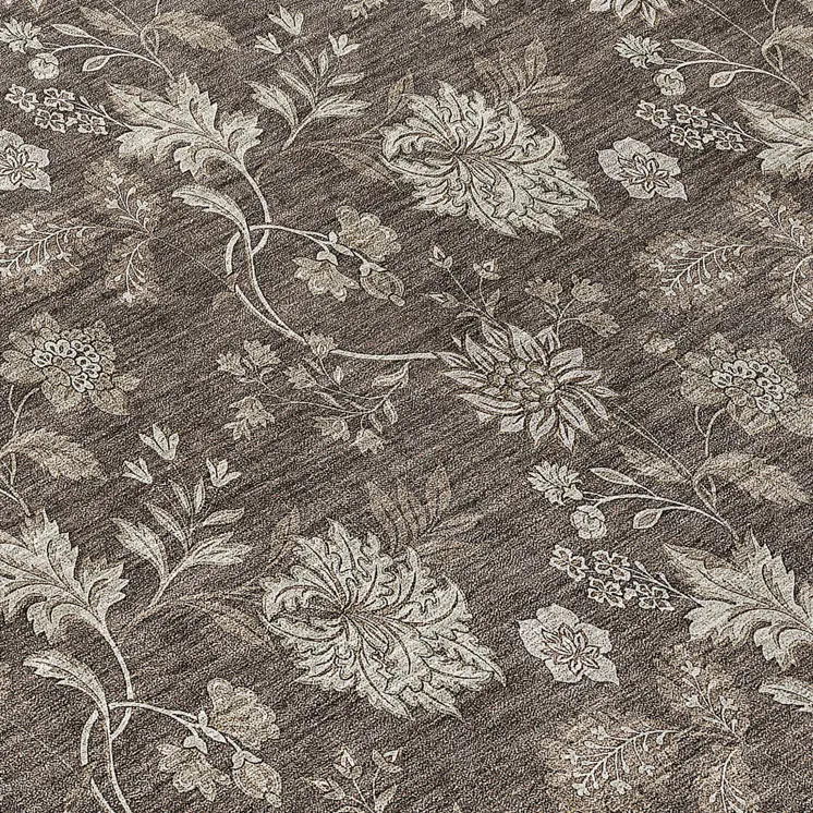 8' Chocolate Beige And Taupe Round Floral Washable Indoor Outdoor Area Rug