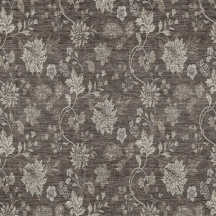 9' X 12' Chocolate Beige And Taupe Floral Washable Indoor Outdoor Area Rug