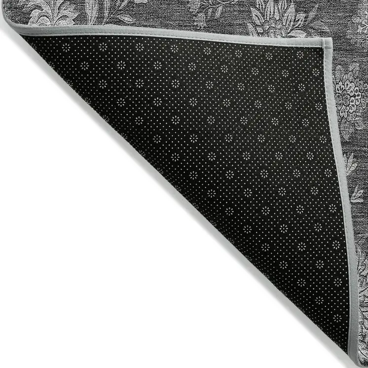 3' X 5' Gray Charcoal And Silver Floral Washable Indoor Outdoor Area Rug