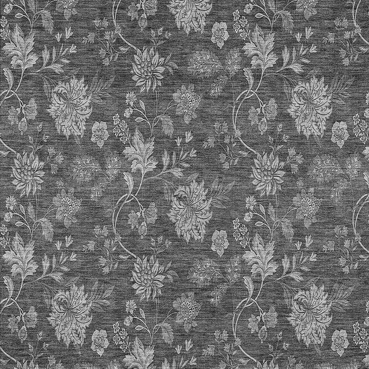 3' X 5' Gray Charcoal And Silver Floral Washable Indoor Outdoor Area Rug