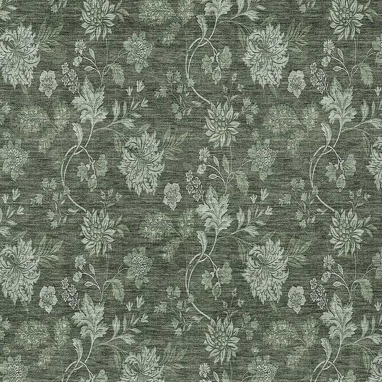 5' X 8' Olive Green And Artichoke Green Floral Washable Indoor Outdoor Area Rug