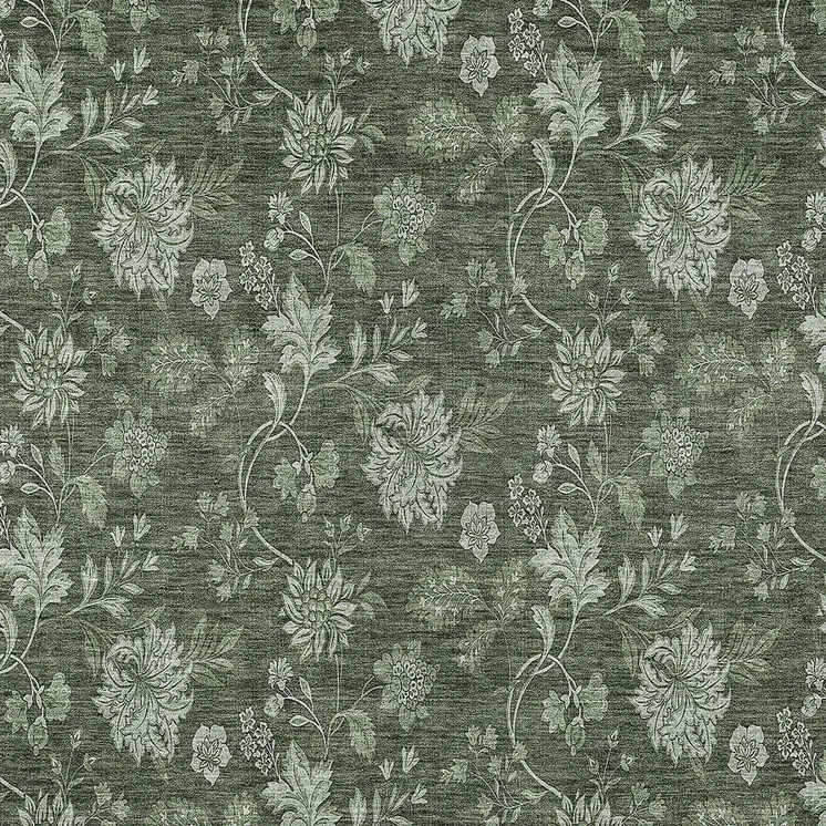 9' X 12' Olive Green And Artichoke Green Floral Washable Indoor Outdoor Area Rug