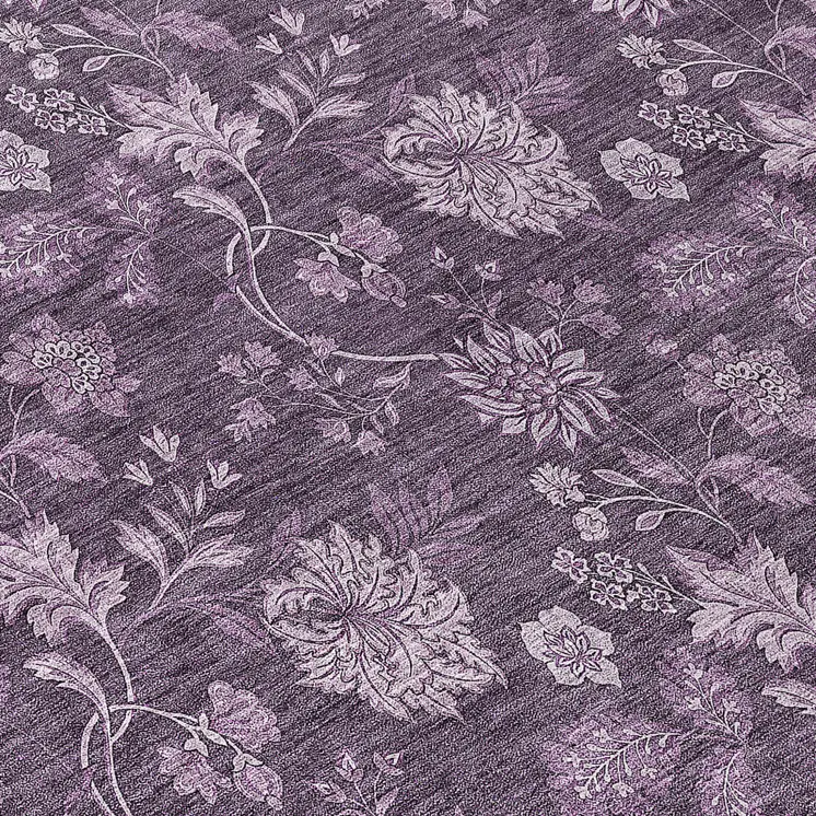 8' Plum Purple And Lavender Round Floral Washable Indoor Outdoor Area Rug