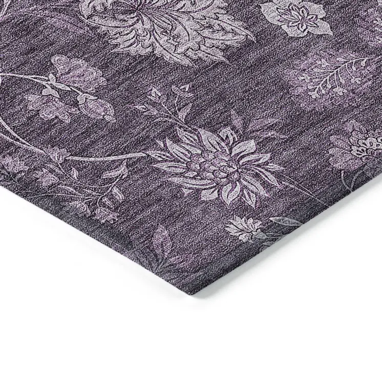 8' X 10' Plum Purple And Lavender Floral Washable Indoor Outdoor Area Rug