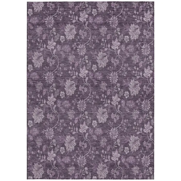 9' X 12' Plum Purple And Lavender Floral Washable Indoor Outdoor Area Rug