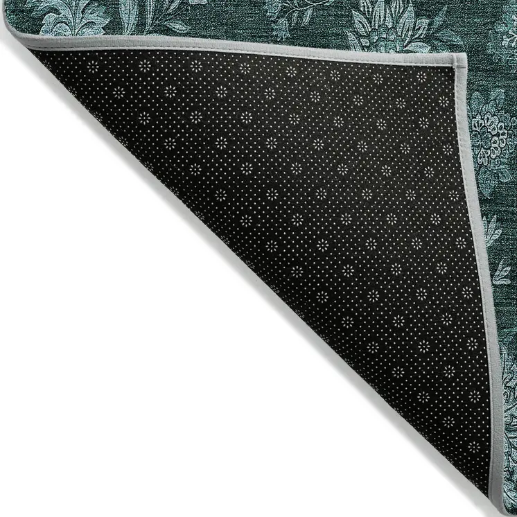 5' X 8' Teal Blue And Aqua Floral Washable Indoor Outdoor Area Rug