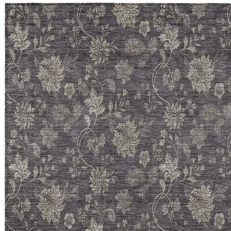 5' X 8' Taupe And Beige Floral Washable Indoor Outdoor Area Rug