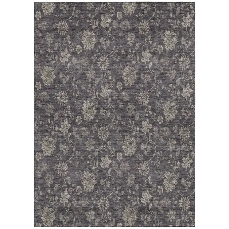 8' X 10' Taupe And Beige Floral Washable Indoor Outdoor Area Rug