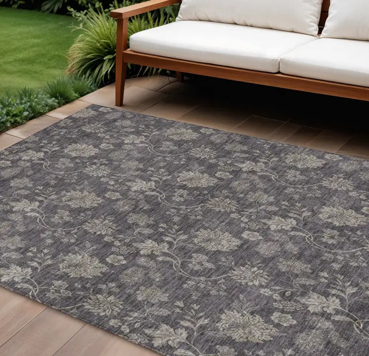 8' X 10' Taupe And Beige Floral Washable Indoor Outdoor Area Rug