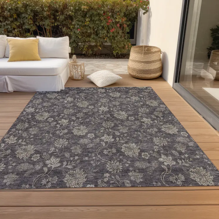 8' X 10' Taupe And Beige Floral Washable Indoor Outdoor Area Rug