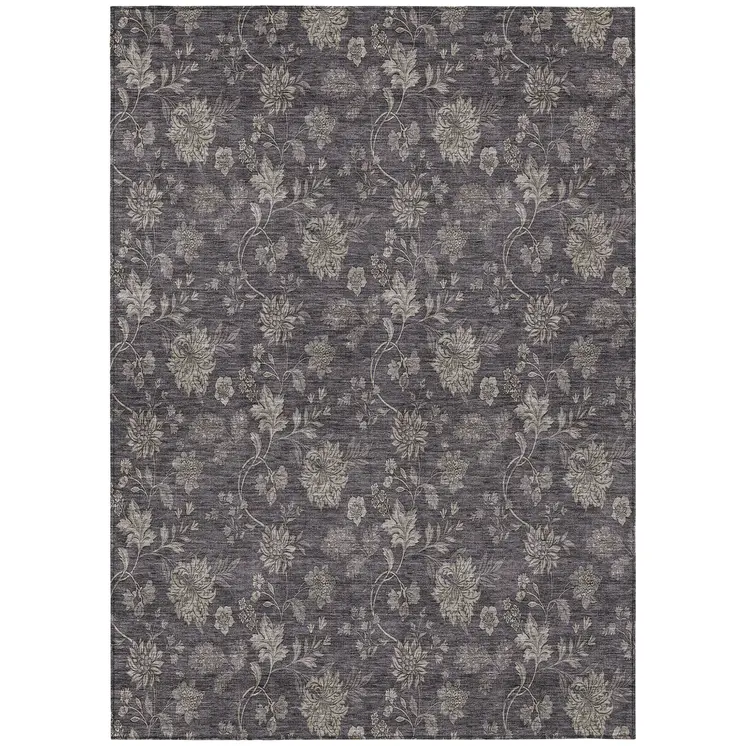 8' X 10' Taupe And Beige Floral Washable Indoor Outdoor Area Rug