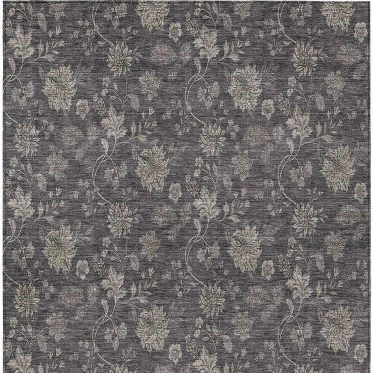 9' X 12' Taupe And Beige Floral Washable Indoor Outdoor Area Rug