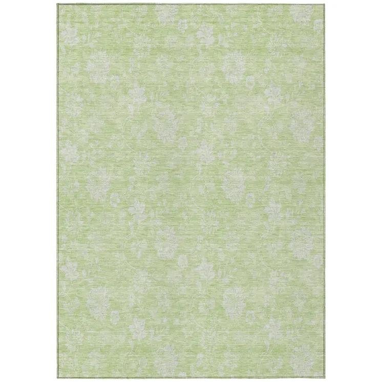 5' X 8' Artichoke Green Mint Green And Ivory Floral Washable Indoor Outdoor Area Rug