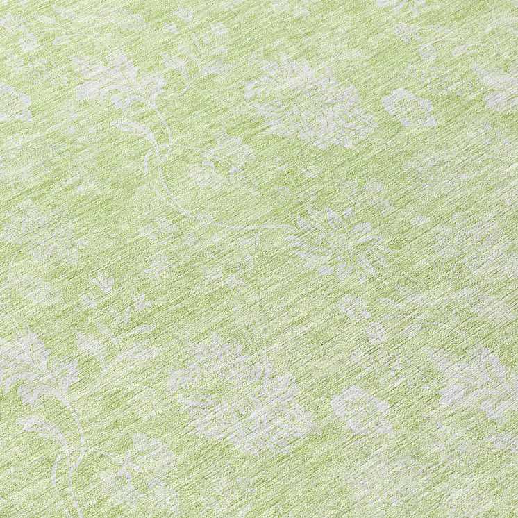8' Artichoke Green Mint Green And Ivory Round Floral Washable Indoor Outdoor Area Rug