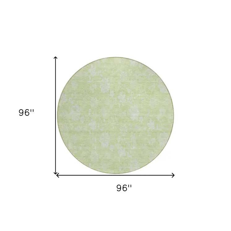 8' Artichoke Green Mint Green And Ivory Round Floral Washable Indoor Outdoor Area Rug