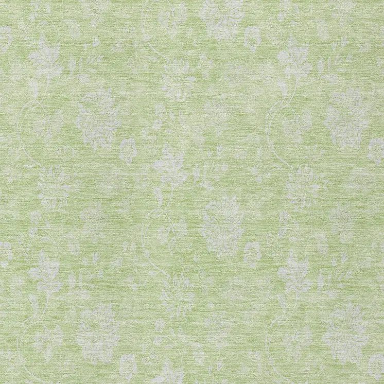 9' X 12' Artichoke Green Mint Green And Ivory Floral Washable Indoor Outdoor Area Rug