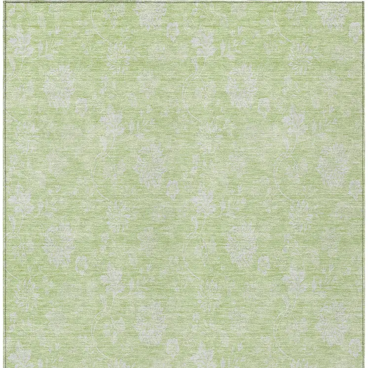 9' X 12' Artichoke Green Mint Green And Ivory Floral Washable Indoor Outdoor Area Rug