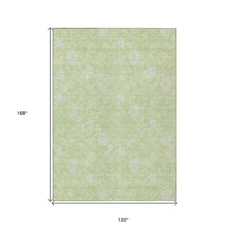 10' X 14' Artichoke Green Mint Green And Ivory Floral Washable Indoor Outdoor Area Rug
