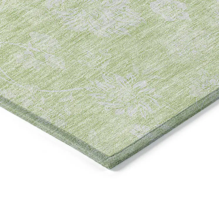 10' X 14' Artichoke Green Mint Green And Ivory Floral Washable Indoor Outdoor Area Rug