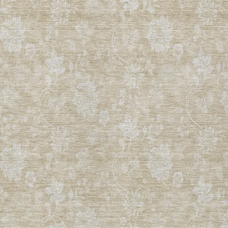 3' X 5' Beige Tan And Ivory Floral Washable Indoor Outdoor Area Rug