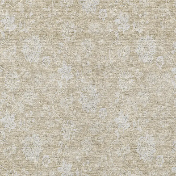 10' X 14' Beige Tan And Ivory Floral Washable Indoor Outdoor Area Rug