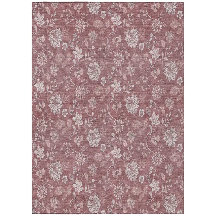 8' X 10' Blush Pink And Mauve Floral Washable Indoor Outdoor Area Rug