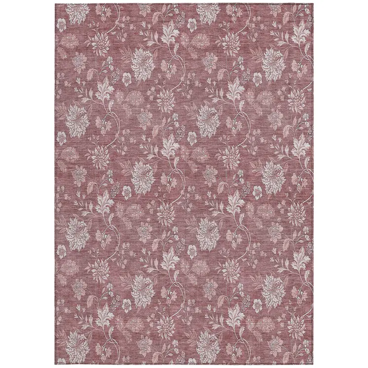 10' X 14' Blush Pink And Mauve Floral Washable Indoor Outdoor Area Rug