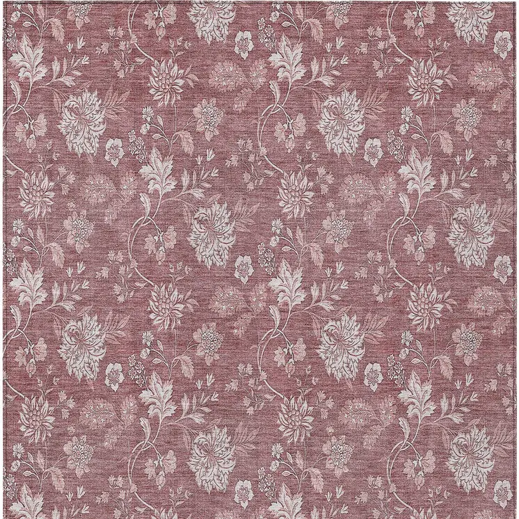 10' X 14' Blush Pink And Mauve Floral Washable Indoor Outdoor Area Rug