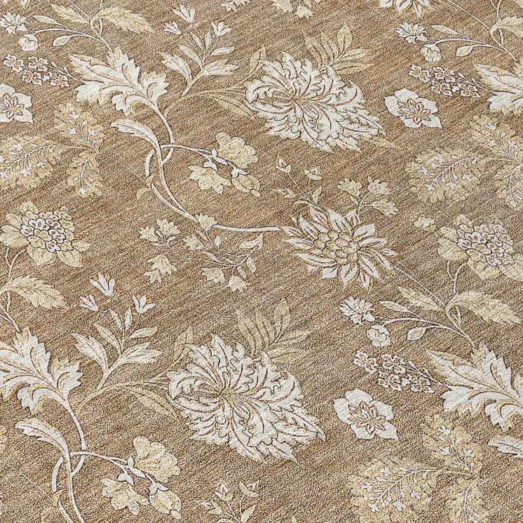 8' Copper And Beige Round Floral Washable Indoor Outdoor Area Rug