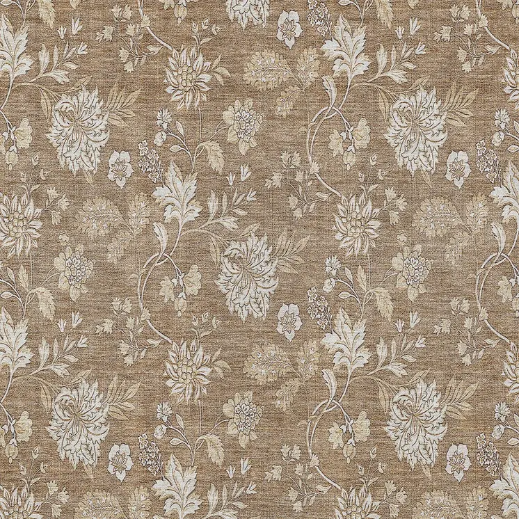 8' X 10' Copper And Beige Floral Washable Indoor Outdoor Area Rug