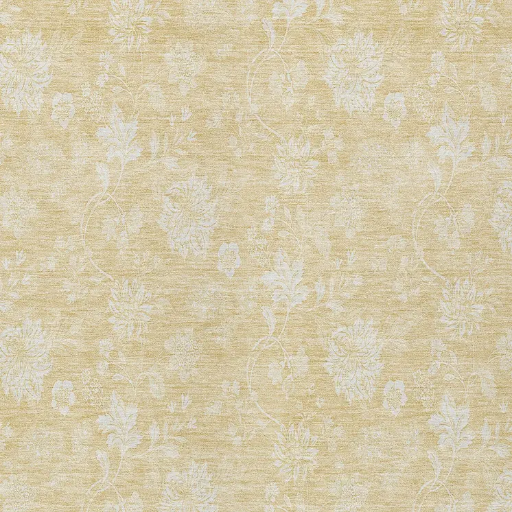 10' X 14' Yellow Wheat And Ivory Floral Washable Indoor Outdoor Area Rug