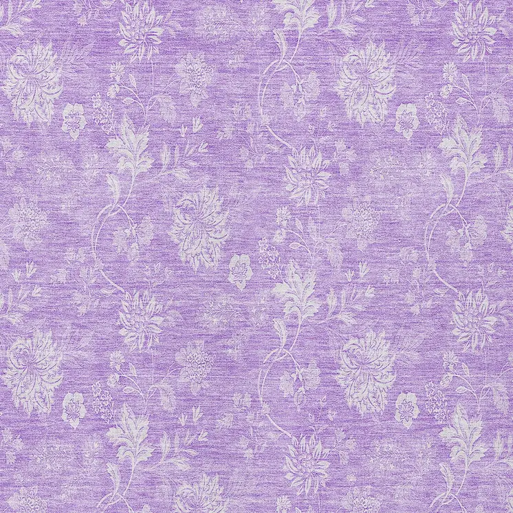 5' X 8' Lavender And Lilac Floral Washable Indoor Outdoor Area Rug