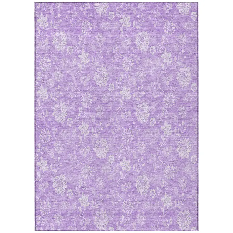 8' X 10' Lavender And Lilac Floral Washable Indoor Outdoor Area Rug