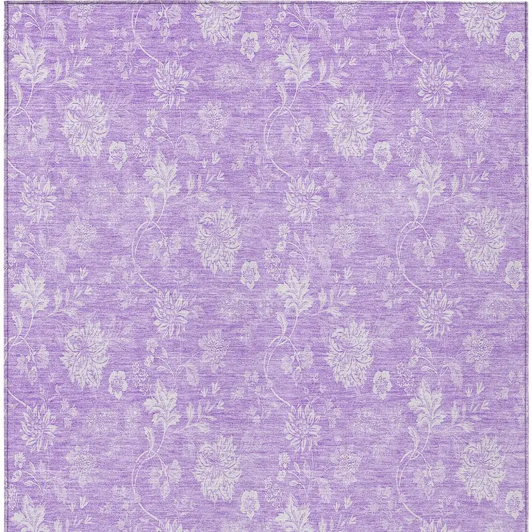 8' X 10' Lavender And Lilac Floral Washable Indoor Outdoor Area Rug