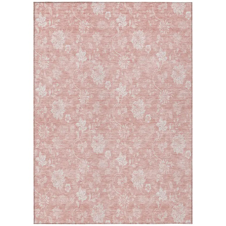10' X 14' Pink Ivory And Blush Floral Washable Indoor Outdoor Area Rug