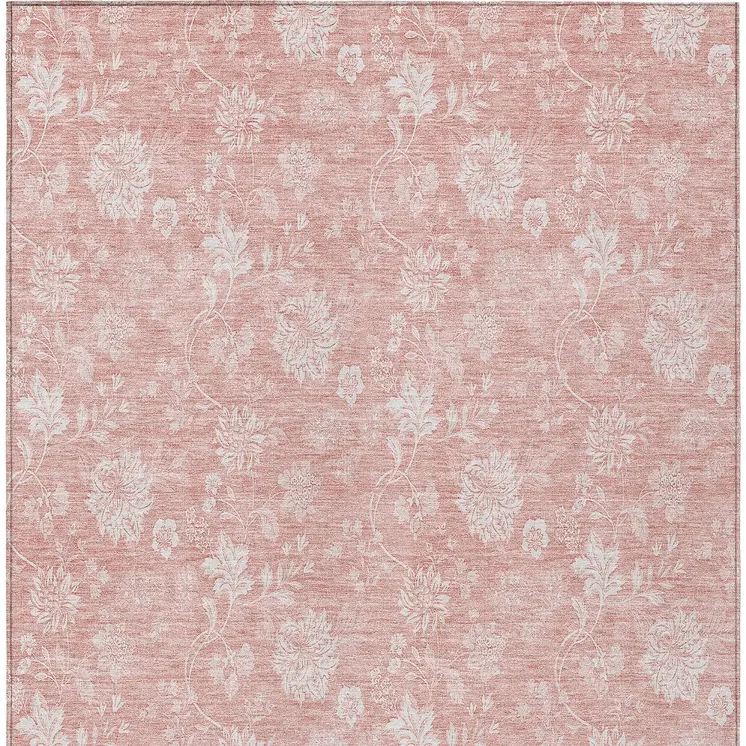 10' X 14' Pink Ivory And Blush Floral Washable Indoor Outdoor Area Rug
