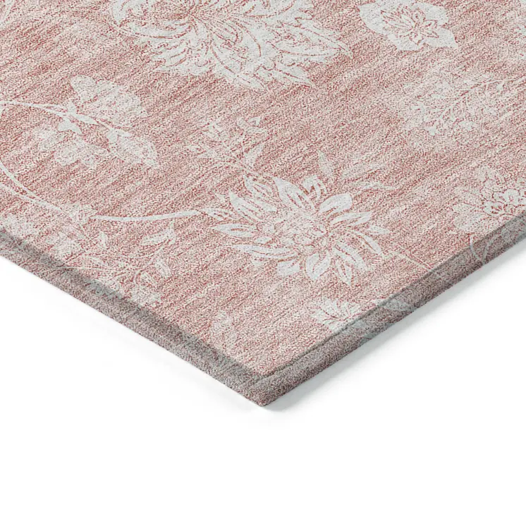 10' X 14' Pink Ivory And Blush Floral Washable Indoor Outdoor Area Rug