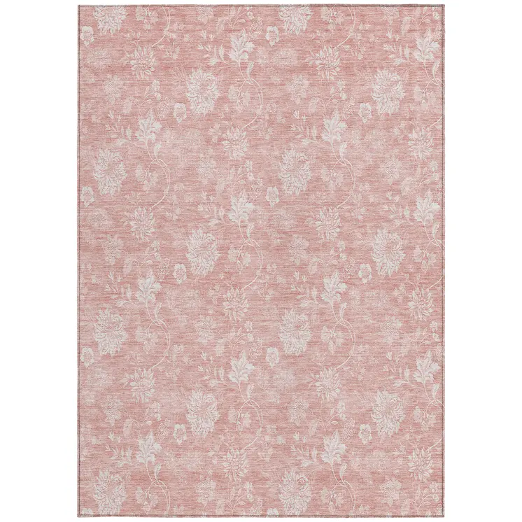 10' X 14' Pink Ivory And Blush Floral Washable Indoor Outdoor Area Rug
